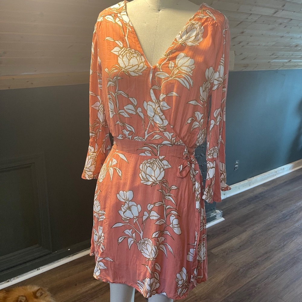 Minkpink floral faux wrap mini dress
